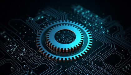 Gear Futuristic Motherboard and Computer Board Chips Generative AI