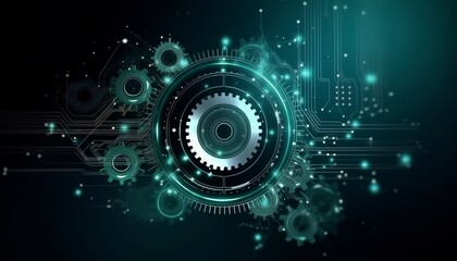 Obraz premium Gear Futuristic Motherboard and Computer Board Chips Generative AI