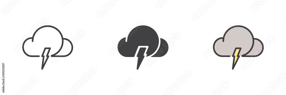 Poster cloud lightning different style icon set