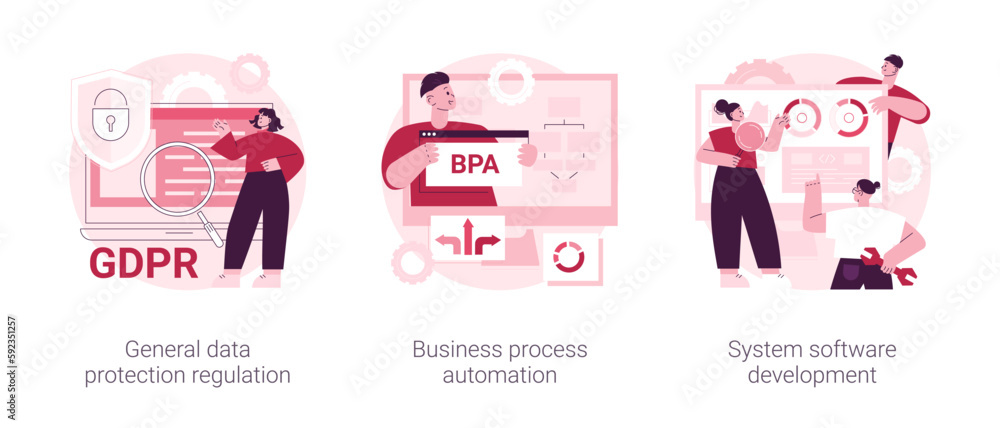 Poster digital transformation abstract concept vector illustration set. general data protection regulation,