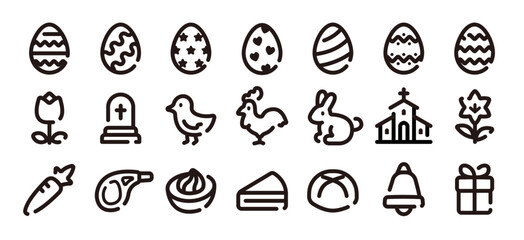 Easter icon set (Soft bold line version)