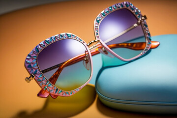  Glamour female sunglasses on the table. Super photo realistic background. Generative ai illustration
