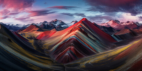 A captivating capture of Vinicunca mountain in the early morning - generative ai