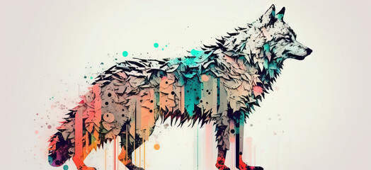 Wolf animal abstract wallpaper. Background in pastel colors generative ai