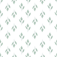Seamless minimalism pattern with branches. Graphic leaves seamless background. Delicate pattern with twigs for children's textiles. Vector graphics of flowers and leaves.
