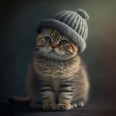 Cute cat wearing hat. Kitten in hat portrait. Cute kitty. Generative AI.