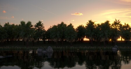 Fototapeta premium tropical jungle on the river bank, 3D illustration, cg render 