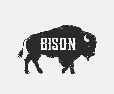 Symbol of the silhouette of a bison (bull), in the form of standing on his feet and looking forward. Vector illustration.