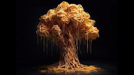  A surrealist interpretation of a tree made out of spaghetti, 8k, photography, hyper realistic, generative ai