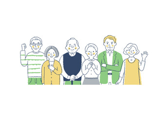笑顔のシニア世代の男女6人　上半身
