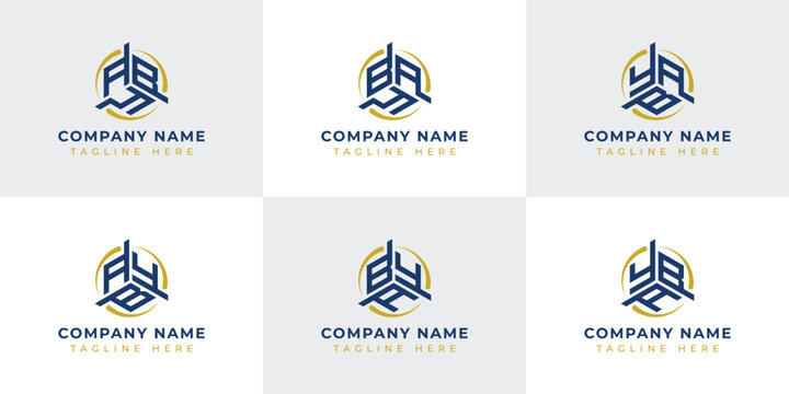 Letter ABY, AYB, BAY, BYA, YAB, YBA Hexagonal Technology Logo Set. Suitable for any business.