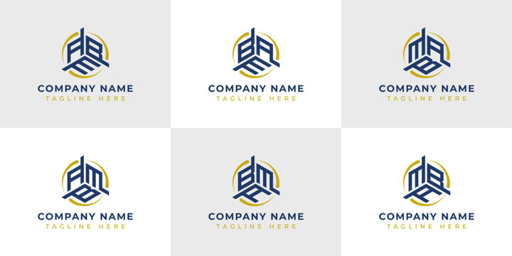 Letter ABM, AMB, BAM, BMA, MAB, MBA Hexagonal Technology Logo Set. Suitable for any business.