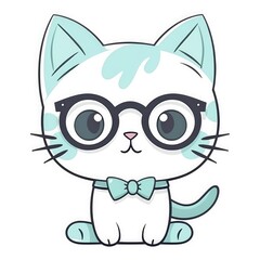 Illustration of a stylish cat wearing glasses and a bow tie created, Generative AI