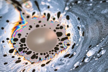 Beautiful psychedelic abstraction formed by light on the surface of a soap