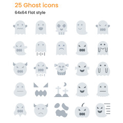 Set of 25 ghost icons. flat style