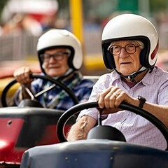 Fototapeta na wymiar Fidele Senioren lieben Spass und Action bis ins hohe Alter