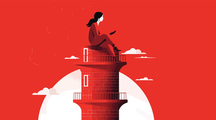 City Heights: A Graphic Illustration of a Woman Sitting Atop a Red Tower