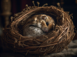 Naklejka na ściany i meble hamster sleeping in a nest