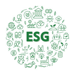ESG Icon Banner - Environment, Society and Governance environmental concept social connection related icons environmental friendly icon set