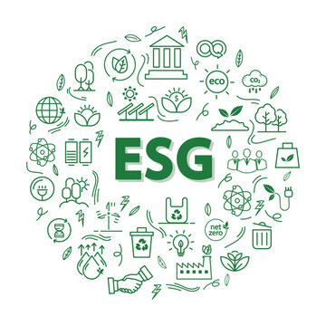 ESG Icon Banner - Environment, Society and Governance environmental concept social connection related icons environmental friendly icon set