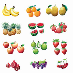 set of fruits, Different types of fruit collection sets, vector illustrations. set of fruits