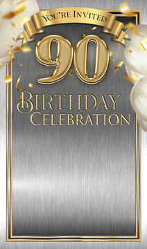 90th Birthday Celebration Invitation Template Silver Gold Design