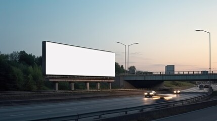  mockup of a blank, empty billboard near a busy highway with cars driving by, photo - realistic, photography, 8k, generative ai