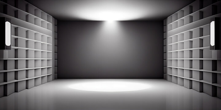 Spotlight background and lamp with stage. 3d mockup template. Intersting stage for product or model. Generative Ai.