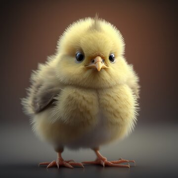 Cute yellow chick portrait. Generative AI.