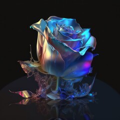 Holy light Beautiful Spectral light rainbow roses. Fantasy pastel hologram colours roses. Generative AI.