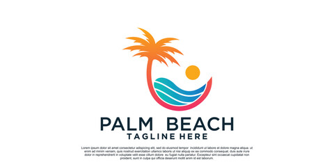 Obraz premium Palm beach logo design simple concept Premium Vector