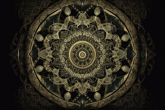sacred geometry mandala of intricate and complex design, filled with hidden details, created with generative ai