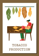 Tobacco production advertising poster, flat vector illustration.