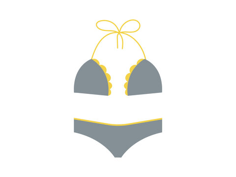 Women grey swimwear isolated on white background. Swimsuit or bikini top and bottom. Vector illustration.