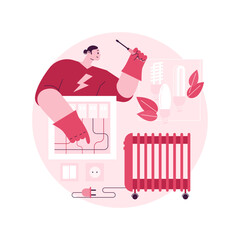 Electrician services abstract concept vector illustration. Energy-efficient lighting, electrical system maintenance and inspection, home automation, electric heater repair abstract metaphor.