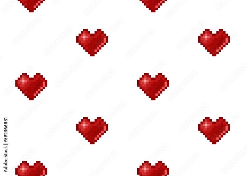 Aufkleber pixel hearts background in retro video game style. 8-bit geek hearts for valentines day seamless pat