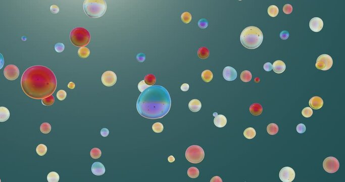 Bright balloons flying in air with alfa channel. 3D abstract spheres flying, moving on blue backgrond with alfa channel