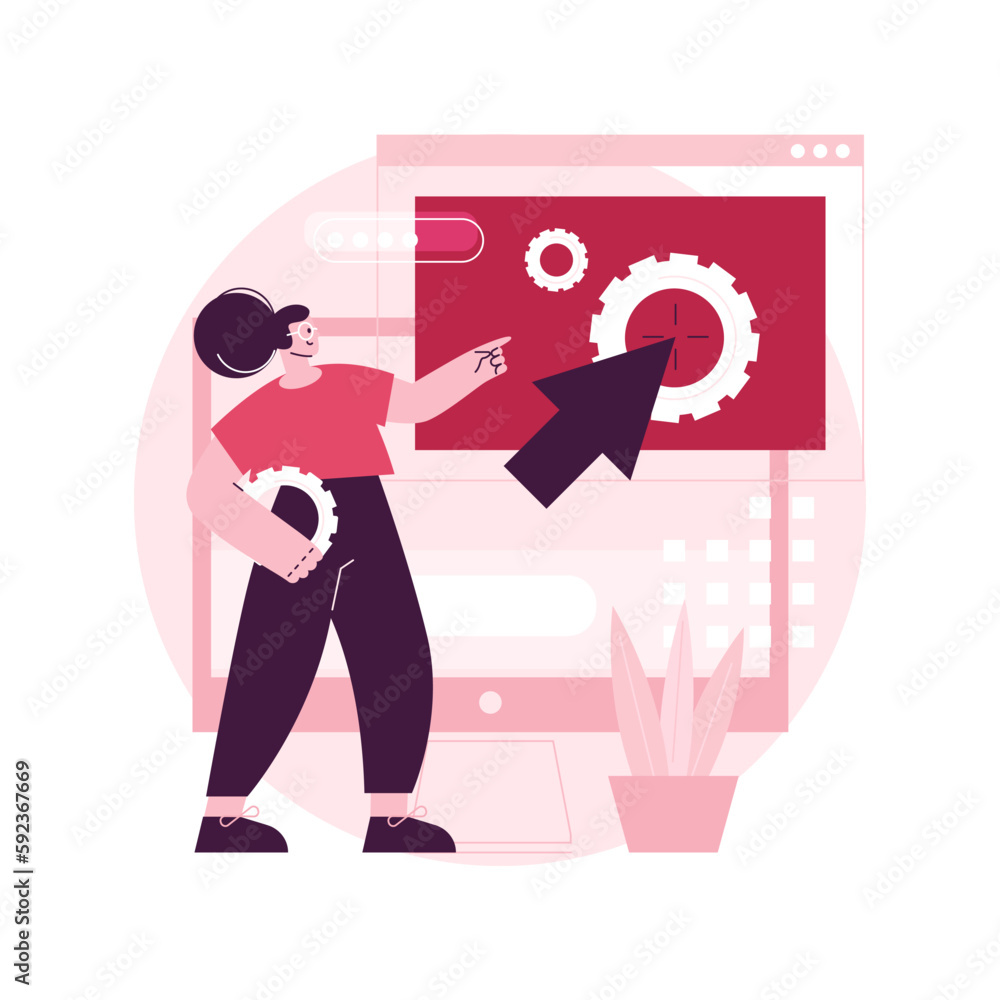 Poster copy optimization abstract concept vector illustration. copy optimization service, menu bar tab, com