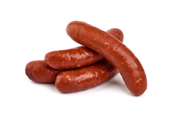 Pork bratwurst sausages, isolated on white background.