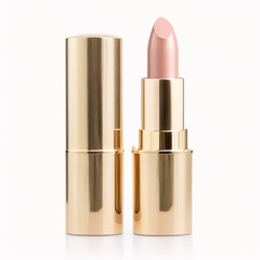 Obraz premium Naturally matte lipstick with a cool-toned shade and moisturizing formula with lid in gold. Generative AI