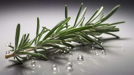 Fresh rosemary with water drops on white background. Close up