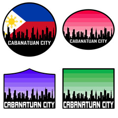 Cabanatuan City Skyline Silhouette Philippines Flag Travel Souvenir Sticker Sunset Background Vector Illustration SVG EPS AI