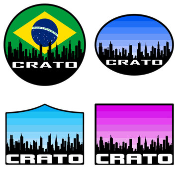 Crato Skyline Silhouette Brazil Flag Travel Souvenir Sticker Sunset Background Vector Illustration SVG EPS AI