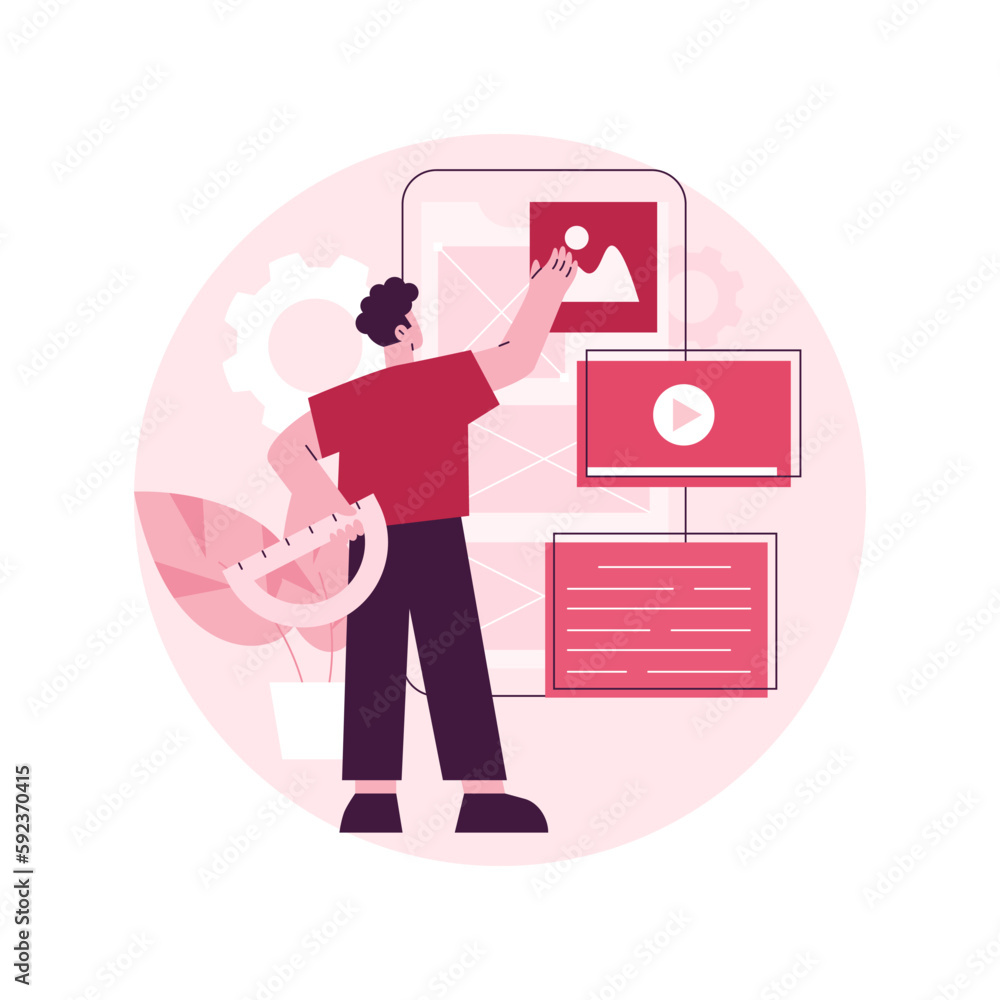 Poster ui and ux design abstract concept vector illustration. mobile app ui design, website ux, user interf