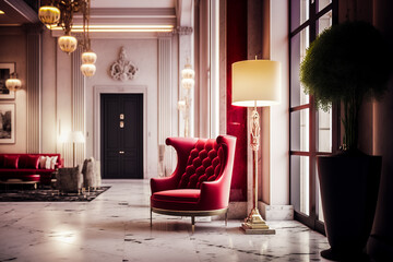 Fototapeta premium Hall d'hôtel, intérieur luxueux - Générative IA