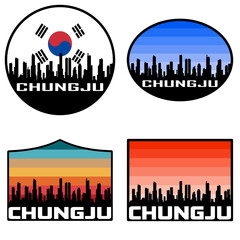 Chungju Skyline Silhouette South Korea Flag Travel Souvenir Sticker Sunset Background Vector Illustration SVG EPS AI