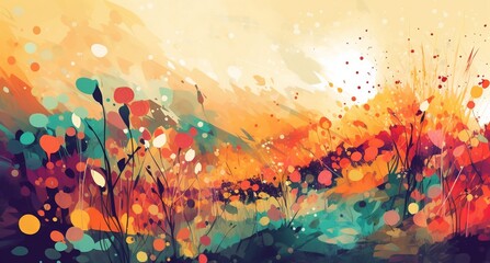 Colourful, abstract flower meadow illustration. Generative AI.