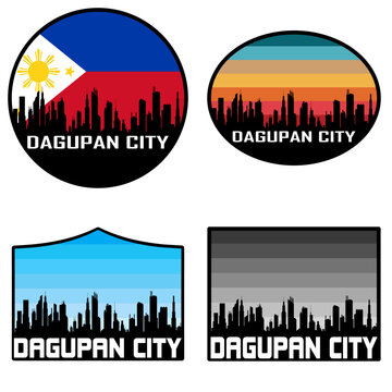 Dagupan City Skyline Silhouette Philippines Flag Travel Souvenir Sticker Sunset Background Vector Illustration SVG EPS AI