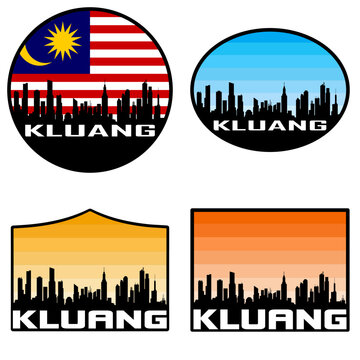 Kluang Skyline Silhouette Malaysia Flag Travel Souvenir Sticker Sunset Background Vector Illustration SVG EPS AI
