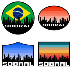 Sobral Skyline Silhouette Brazil Flag Travel Souvenir Sticker Sunset Background Vector Illustration SVG EPS AI